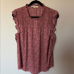 LOFT Pink Floral Ruffle Blouse